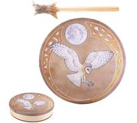 Handmade shamanic drum ritual percussion with wooden frame, healing instrument made of natural leather, tools for ceremonial sound travel, rackers for meditation |