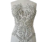 Handmade Shiny Rhinestones Applique handsewing Beaded Sequins Crystal on lace Trim Patches for Prom Dress Clothing Decorative Accessories (Silver)