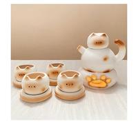Handmade Siamese Cat Ceramic Tea Set, White Porcelain Cat Japanese Tea Set, Animal Coffee Pot, Comforting Home Pet Ornaments, Creative Gift for Female Animal Lovers (4-Piece Sets)(Natural4)
