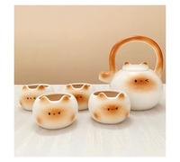 Handmade Siamese Cat Ceramic Tea Set, White Porcelain Cat Japanese Tea Set, Animal Coffee Pot, Comforting Home Pet Ornaments, Creative Gift for Female Animal Lovers (4-Piece Sets)(Natural1)