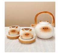 Handmade Siamese Cat Ceramic Tea Set, White Porcelain Cat Japanese Tea Set, Comforting Home Pet Ornaments, Animal Coffee Pot, Creative Gift for Female Animal Lovers (2-Piece Sets)(Natural2)