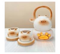 Handmade Siamese Cat Ceramic Tea Set, White Porcelain Cat Japanese Tea Set, Comforting Home Pet Ornaments, Animal Coffee Pot, Creative Gift for Female Animal Lovers (2-Piece Sets)(Natural3)