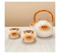 Handmade Siamese Cat Ceramic Tea Set, White Porcelain Cat Japanese Tea Set, Comforting Home Pet Ornaments, Animal Coffee Pot, Creative Gift for Female Animal Lovers (2-Piece Sets)(Natural1)