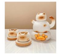 Handmade Siamese Cat Ceramic Tea Set, White Porcelain Cat Japanese Tea Set, Comforting Home Pet Ornaments, Animal Coffee Pot, Creative Gift for Female Animal Lovers (2-Piece Sets)(Natural4)