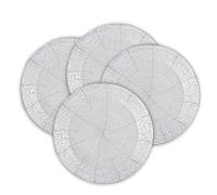 Handmade Silver Beaded Placemats Charger 13 Inch Round Set of 4 - Beautiful Fancy Elegant Decorative Glitz Table Mat for Dining Table Décor, Easter, Farmhouse, Wedding, Dinner Party & Everyday Use