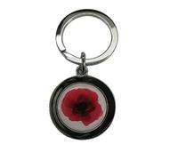 Handmade Silver Plated - Red Poppy Flower Inspired Keyring - Boxed Gift