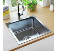 Handmade Silver Stainless Steel Kitchen Sink 44x44x20 cm, Modern Design