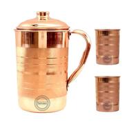 Handmade Silver Touch Drinking Water Copper Pitcher with 2 Glass for Ayurveda Health Benefits Traditional Copper Jug for Drinking 1.5 LTR 50.7 oz