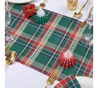 Handmade Simple Table Runners Christmas Table Runner Green Scottish Tartan Plaid Napkins Christmas Decorations For Kitchen Home Festival Gifts Table Cloth Placemat Christmas and New Year decoration(Ve
