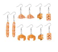 Handmade Simulation Bread Food Earrings for Women Lightweight Unique Ice Cream Popcorn Croissant French Bread Toast Dangle Drop Earrings, S, Alloy Steel, No Gemstone