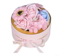 Handmade Soap Flower Bouquet in Elegant Round Box, Plant-Based Rose-Scented Decorative Soaps for Bathroom Vanity or Mother's Day Present, Luxury Floral(Peach)