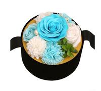 Handmade Soap Flower Bouquet in Elegant Round Box, Plant-Based Rose-Scented Decorative Soaps for Bathroom Vanity or Mother's Day Present, Luxury Floral(Blue)
