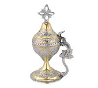 Handmade Solid Brass Orthodox Christian Tabletop Censer Incense Burner with Engraved Cross - 5.5 in (14 cm) - Silver and Gold Color (7698-gn/1)