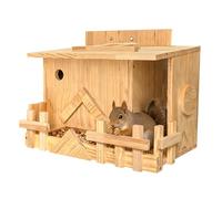 Handmade Solid Cedar Squirrel House with Porch - Outdoor Nesting Box & Wildlife Shelter for Squirrels & Chipmunks | Includes Mounting Kit for Tree, Fence, or Pole | Natural Wood Backyard Home