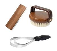 Handmade Solid Wood 3-Piece Horse Grooming Kit, Single and Double Handle Sweat Scrapers and Brush, Perfect for Equine Cleaning and Care