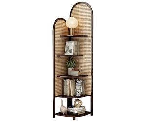 Handmade Solid Wood Rattan Triangular Cabinet - 4-Tier Corner Shelf Bookcase for Living Room & Bedroom - Multi-Functional Natural Rattan Floor Bookshelf