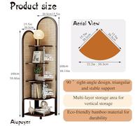 Handmade Solid Wood Rattan Triangular Corner Cabinet - Multi-Functional 4-Tier Bookcase & Shelf for Living Room, Bedroom Storage - Natural Rattan Design