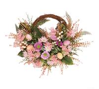 Handmade Spring Wreath with Yellow Pink Silk Flowers and Eucalyptus, Artificial Floral Door Decoration for Easter Wedding Home Decor, 30cm(3012 Inch Pink)
