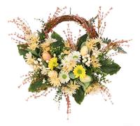 Handmade Spring Wreath with Yellow Pink Silk Flowers and Eucalyptus, Artificial Floral Door Decoration for Easter Wedding Home Decor, 30cm(4016 Inch Yellow)