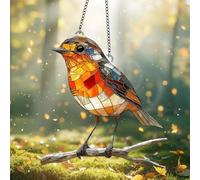 Handmade Stained Acrylic Sun Catcher, Robin on Branch, Hanging Window Decor | Large statement piece, vibrant color retention, rainbow reflections, patios, balconies, indoor spaces, no tools required