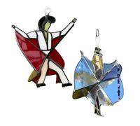 Handmade Stained Glass Spinners, Dancing Pattern for Stained Glass Spinner The Memphis Melody, Kinetic Acrylic Wind Spinner, Sun Catchers Indoor Window, Garden, Patio Porch Decor (Red&Blue)