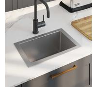 vidaXL Handmade Kitchen Sink - Modern Stainless Steel Design with unique X-flume for Quick Flow, Sound-Reduction Pads, Anti-Condensation Paint
