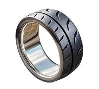 Handmade Stainless Steel Racing Tire Ring for Men & Women - Motorcycle Tire Tread Design Biker Jewelry, for Racing Enthusiasts (Size 6-14) (Gold, 14)