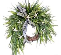 Handmade Starfish Garland Wreath for Spring Summer Decor, Artificial Silk Flower Door Hanging for Easter Weddings Home Party, Plastic Floral Arrangement(16 Inch)