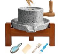 Handmade Stone Grain Mill - Manual Flour Mill & Grinder with Red Oak Frame for Home, Grinds Wheat, Nuts, Spices (Complete Kit)