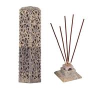 Handmade Stone Incense Stick Holder | Unique King Size Long Tower Burner | Camphore - Tealight - Dhoop Batti - Candles Holder for Yoga, Meditation and Home Decor. (Floral)