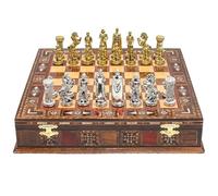 Handmade Storage Chess Set with Medieval British Army Pieces | 12 Inch (30 Cm) | Historical Die Cast Metal Chessmen & Solid Wood Board