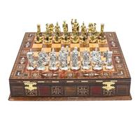 Handmade Storage Chess Set with Roman Empire Julius Caesar Pieces | 12 Inch (30 Cm) | Metal Chessmen & Solid Wood Board