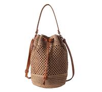 Handmade Straw Shopping Bag with Adjustable Strap | Travel Shopping, Work Dating; Women's Straw Rattan Bucket Purse; Adjustable Strap; Shoulder & Beach Bag;
