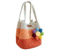 Handmade Summer Purses and Handbags for Women, Knitted Straw Summer Purse Shoulder Bags (C)
