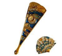 Handmade Sun & Moon Cloudscape Fan, Celestial Artistry Gold Framed Functional Decor for Vanity Shelf, Twilight Sky Design for Performances Gifts