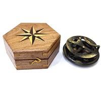 Handmade Sundial Compass in gift Box Sun Dial Watch Navigation Captain Brass Nautical brass Solid Compass in fitted Wooden Box.