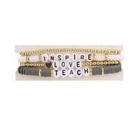 Handmade Teacher Appreciation Stackable Bracelets Colorful Solf Clay Love Teach Inspire Letter Beaded Adjustable Bracelets Sweet Teacher Gifts for Women, Adjustable, Metal, beads