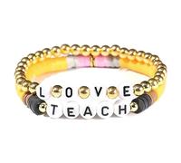 Handmade Teacher Appreciation Stackable Bracelets Colorful Solf Clay Love Teach Inspire Letter Beaded Adjustable Bracelets Sweet Teacher Gifts for Women, Metal, beads