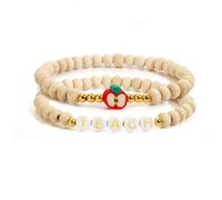 Handmade Teacher Appreciation Stackable Bracelets Teacher's Day Personalized Soft Clay Teach Inspire Nature Wood Beaded Elastic Bracelets for Women Christmas Graduation Birthday Party Fashion Jewelry