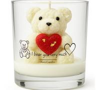 Handmade Teddy Bear Candle in Glass - Romantic Gift for Her, Soy Wax Decorative Candle with Heart & Gold Leaf - Valentine’s, Anniversary, Birthday Present