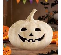 Handmade Terracotta Lantern, Glowing Ceramic Pumpkin for Halloween Decorations Outdoor, Carved Light Up Clay Statue, Cute Fall Decor for Indoor Home Table, Small Resin Figurine(#2)