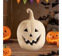Handmade Terracotta Lantern, Glowing Ceramic Pumpkin for Halloween Decorations Outdoor, Carved Light Up Clay Statue, Cute Fall Decor for Indoor Home Table, Small Resin Figurine(#7)