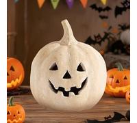 Handmade Terracotta Lantern, Glowing Ceramic Pumpkin for Halloween Decorations Outdoor, Carved Light Up Clay Statue, Cute Fall Decor for Indoor Home Table, Small Resin Figurine(#1)