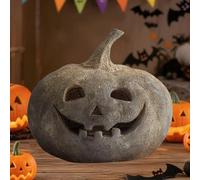 Handmade Terracotta Lantern, Glowing Ceramic Pumpkin for Halloween Decorations Outdoor, Carved Light Up Clay Statue, Cute Fall Decor for Indoor Home Table, Small Resin Figurine(#3)