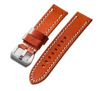 Handmade Thickened Genuine Leather Strap 20MM 22MM 24MM 26MM Orange Yellow Cowhide, Retro No interlayer Suitable For Rough Watch(Silver Buckle,20mm)