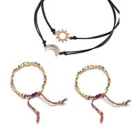 Handmade Tibetan Buddhist Braided Cotton Copper Beads Sun Moon Couple Bracelets For Women Men Thread Bracelets, 4Pcs