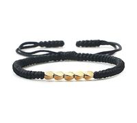 Handmade Tibetan Buddhist Copper Beads Bracelet Knots Buddha Rope Adjustable Braided Thread Bangles for Women Men,Black