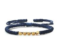 Handmade Tibetan Buddhist Copper Beads Bracelet Knots Buddha Rope Adjustable Braided Thread Bangles for Women Men,Blue