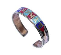 Handmade Tibetan Cuff Bracelet for Men & Women, Brass, Copper & Silver Accents with Om Mani Padme Hum Mantra, Spiritual Boho Jewellery Gift