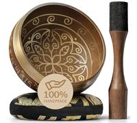 Handmade Tibetan Etched Singing Bowl Set - Sound Bowl & Meditation Bowl with Cushion, Mallet & Guide - Stress Relief Instruments - Spiritual Decor for Wellness Spaces - Yoga Relaxation Accessories